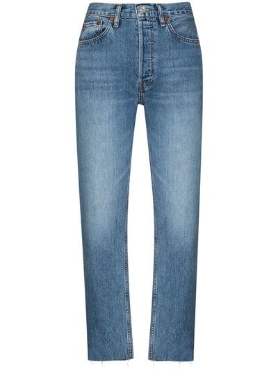 Shop Re/done Stove Pipe Cropped Jeans In Blue