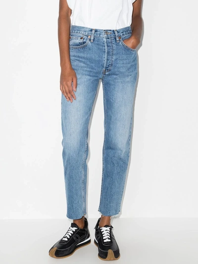 Shop Re/done Stove Pipe Cropped Jeans In Blue