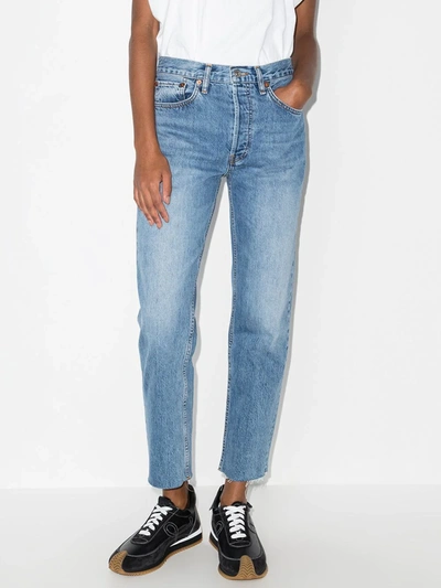 Re/done Womens Worn In Saf 70s Straight-leg High-rise Stretch-denim Jeans 27 In Blue