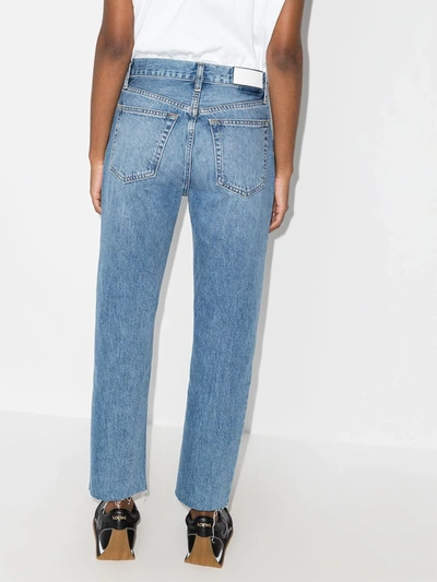 Re/done Womens Worn In Saf 70s Straight-leg High-rise Stretch-denim Jeans 27 In Blue