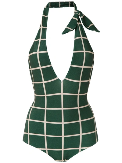 Shop Adriana Degreas Checked Swimsuit In Green