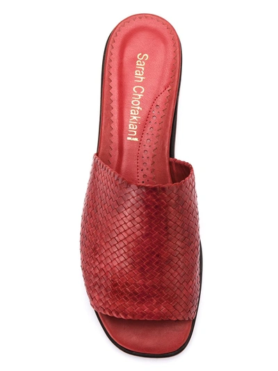 Sarah Chofakian Leather Mules In Red