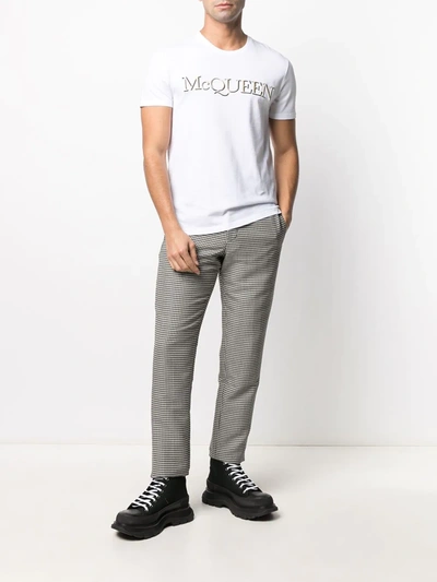 Shop Alexander Mcqueen Embroidered Logo Cotton T-shirt In White
