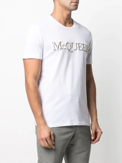 Shop Alexander Mcqueen Embroidered Logo Cotton T-shirt In White