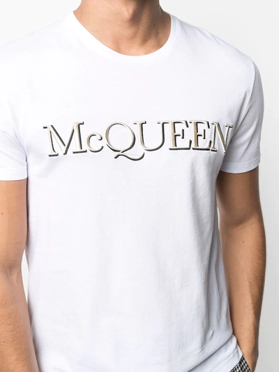 Shop Alexander Mcqueen Embroidered Logo Cotton T-shirt In White