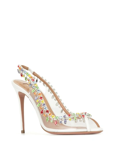 Shop Aquazzura Temptation Crystal 105 Pumps In White