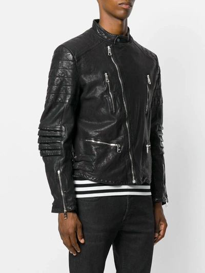 Neil Barrett Hand Printed Leather Biker Jacket In Black
