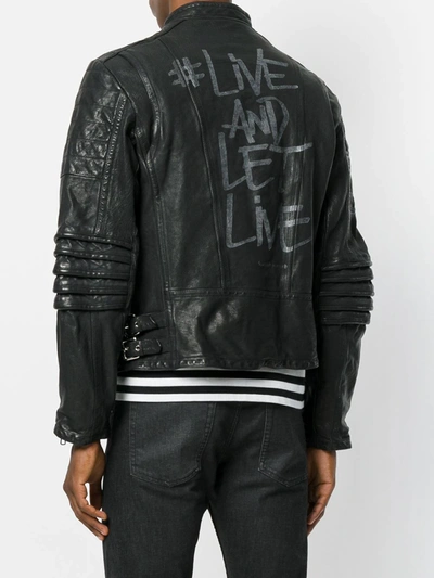 Neil Barrett Hand Printed Leather Biker Jacket In Black