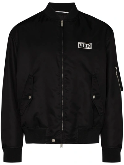 Shop Valentino Logo Bomber Jacket In Black