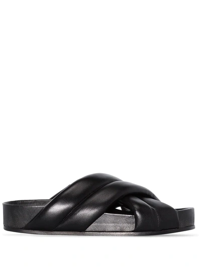 Jil Sander Nappa Padded Crossover Leather Slides In Black | ModeSens