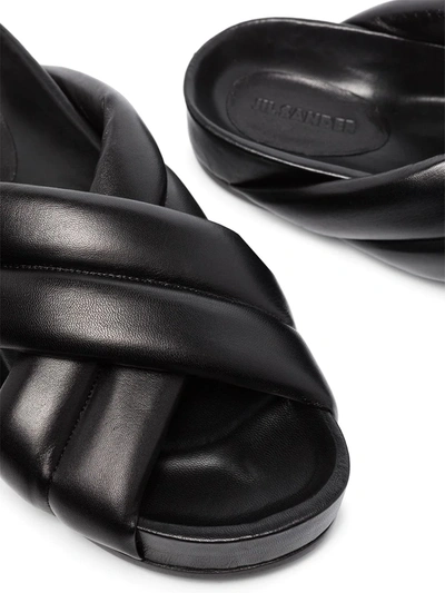 Jil Sander Nappa Padded Crossover Leather Slides In Black | ModeSens