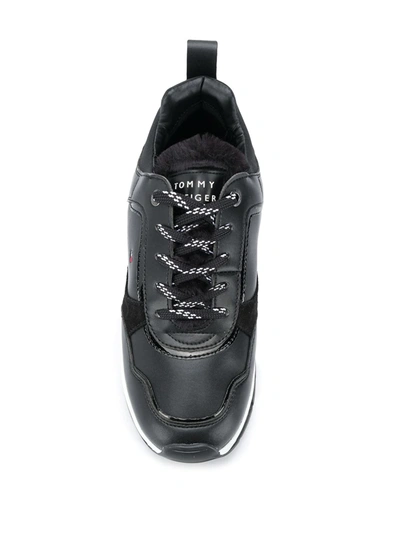 Shop Tommy Hilfiger Fur-trimmed Low-top Sneakers In Black