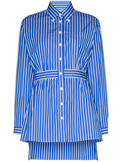 Shop Prada Striped Poplin Shirt In Blue