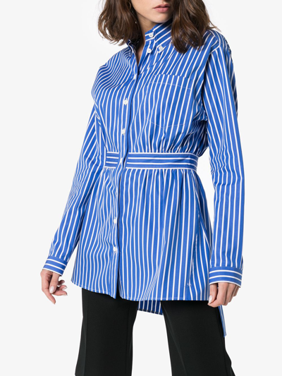 Shop Prada Striped Poplin Shirt In Blue