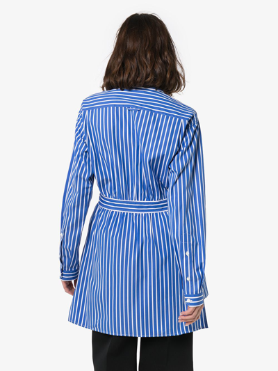 Shop Prada Striped Poplin Shirt In Blue