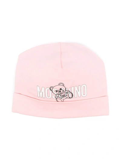 Shop Moschino Teddy Bear-print Stretch-cotton Beanie In Pink