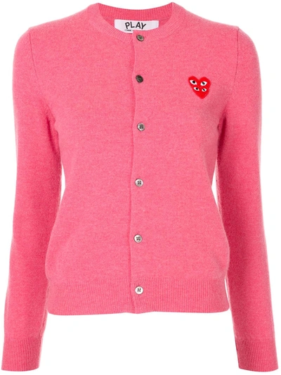 Shop Comme Des Garçons Play Logo-embellished Cardigan In Pink