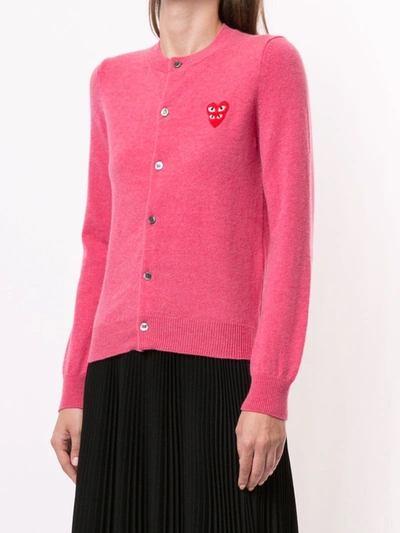 Shop Comme Des Garçons Play Logo-embellished Cardigan In Pink