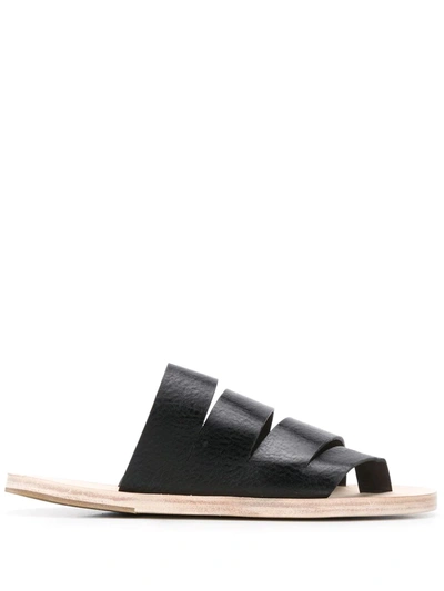 Shop Marsèll Strappy Leather Sliders In Black