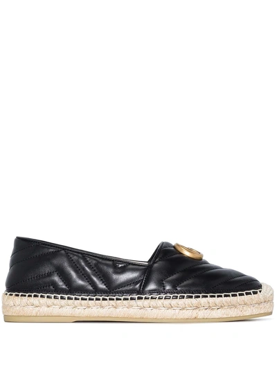 Shop Gucci Leather Espadrille With Double G In Black