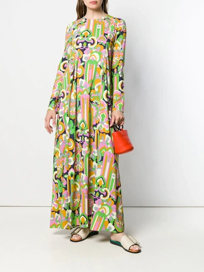 Shop La Doublej Longsleeved Printed Maxi Dress In Green