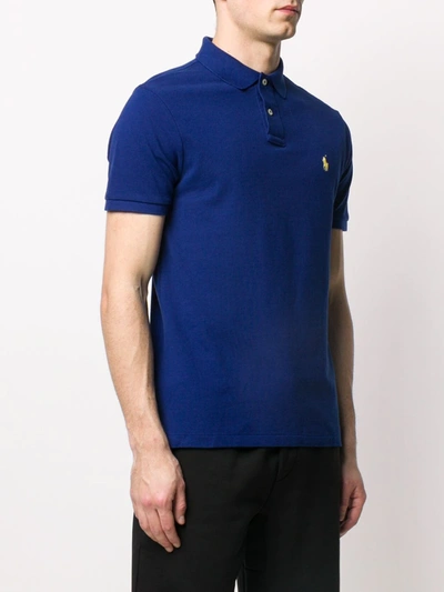 Shop Polo Ralph Lauren Logo Embroidered Polo Shirt In Blue