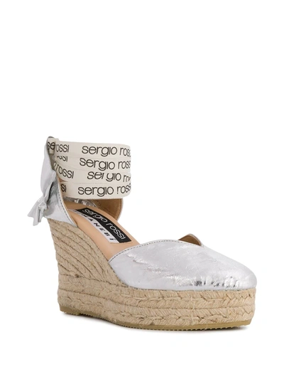 Shop Sergio Rossi X Manebì Wedge Espadrilles In Silver