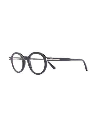 Tom Ford Polished-effect Round-frame Glasses In Black