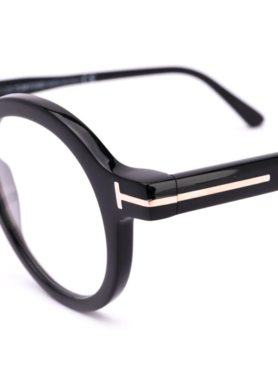 Tom Ford Polished-effect Round-frame Glasses In Black