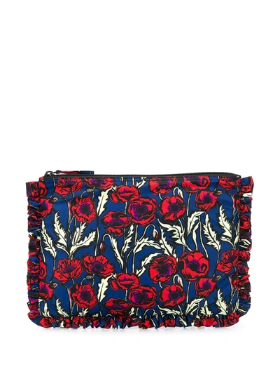 Shop La Doublej Blooms Print Ruffle Trim Clutch Bag In Red