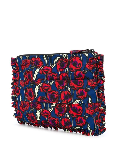 Shop La Doublej Blooms Print Ruffle Trim Clutch Bag In Red