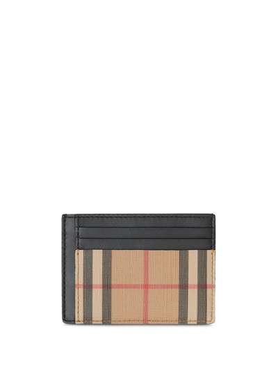 Burberry Vintage Check And Leather Money Clip Card Case In Neutrals