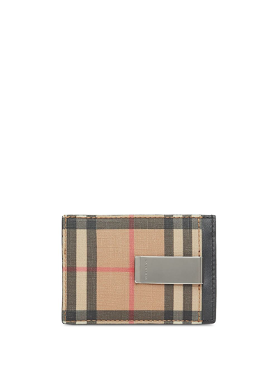 Shop Burberry Vintage Check And Leather Money Clip Card Case In Neutrals