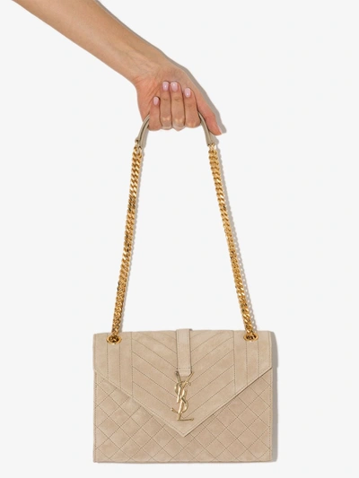 Shop Saint Laurent Quilted Envelope Medium Shoulder Bag In Neutrals