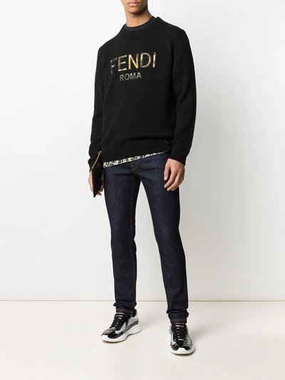 Shop Fendi Camo Detail Slim Denim Jeans In Blue