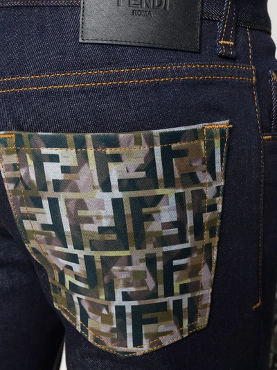 Shop Fendi Camo Detail Slim Denim Jeans In Blue