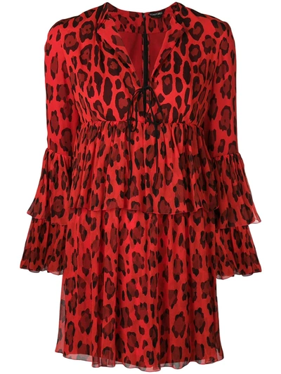 Shop Tom Ford Leopard Printed Frilled Dress In Red