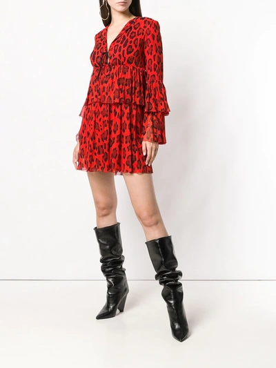 Shop Tom Ford Leopard Printed Frilled Dress In Red