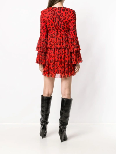 Shop Tom Ford Leopard Printed Frilled Dress In Red