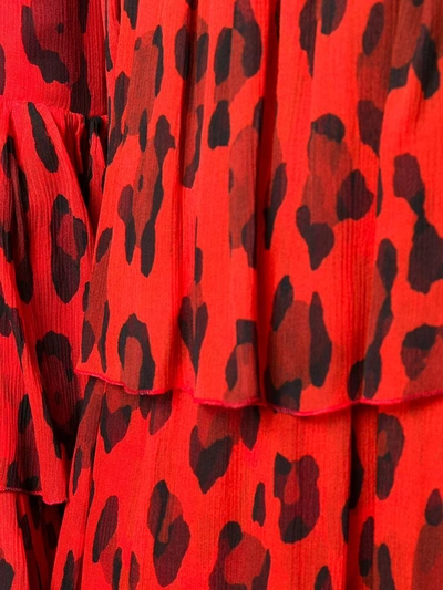 Shop Tom Ford Leopard Printed Frilled Dress In Red