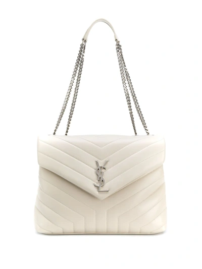 Shop Saint Laurent Loulou Quilted Shoulder Bag In White