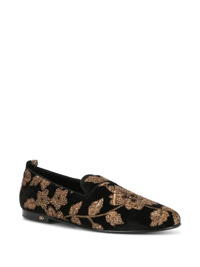 Shop Dolce & Gabbana Floral Slippers In Black