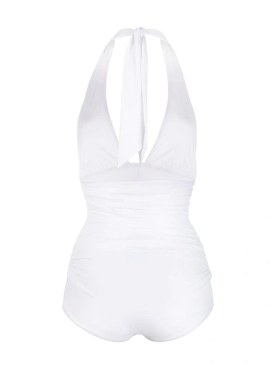Dolce & Gabbana Halterneck Ruched Swimsuit In White