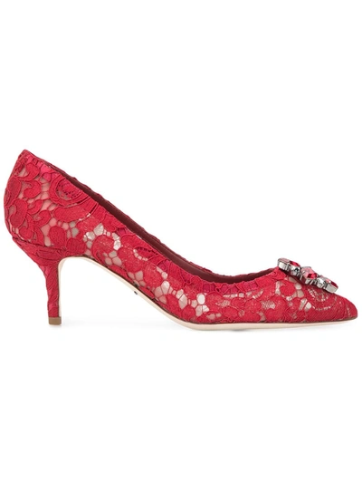 Shop Dolce & Gabbana Rainbow Lace 60mm Brooch-detail Pumps In Red