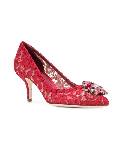 Shop Dolce & Gabbana Rainbow Lace 60mm Brooch-detail Pumps In Red