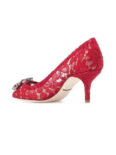 Shop Dolce & Gabbana Rainbow Lace 60mm Brooch-detail Pumps In Red