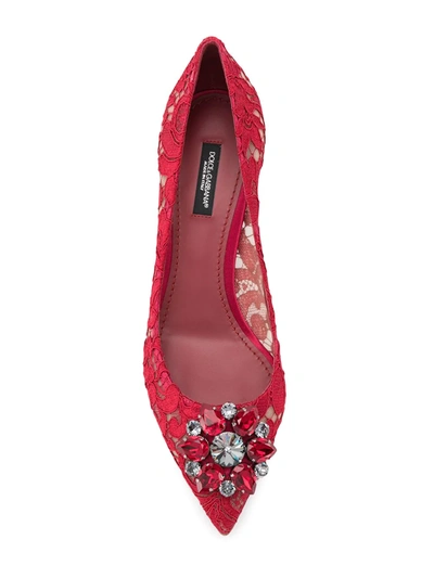 Shop Dolce & Gabbana Rainbow Lace 60mm Brooch-detail Pumps In Red