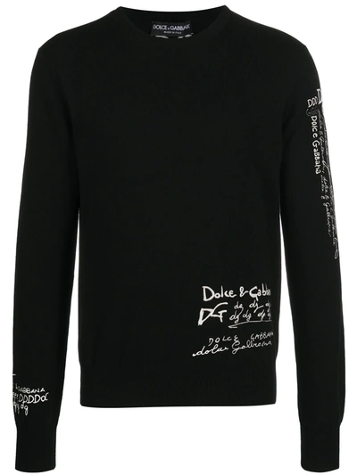 Shop Dolce & Gabbana Cashmere Sweater With Logo Doodle Embroidery In Black
