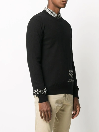 Shop Dolce & Gabbana Cashmere Sweater With Logo Doodle Embroidery In Black