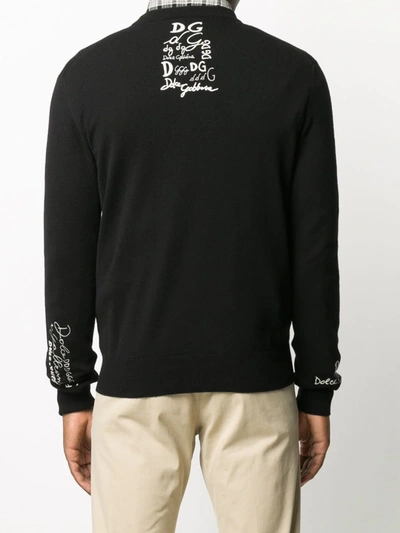 Shop Dolce & Gabbana Cashmere Sweater With Logo Doodle Embroidery In Black